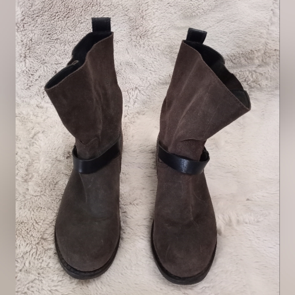 Rag & Bone Y2K Distressed Leather Slouchy Boho Moto Grey Brown Buckled Boot 8 - Picture 2 of 9